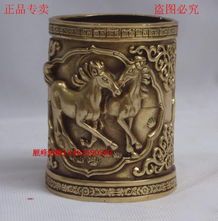 順?lè)邈~雕精品 純銅圓筆筒擺件，融合鐵雕工藝的商務(wù)禮品與辦公室裝飾